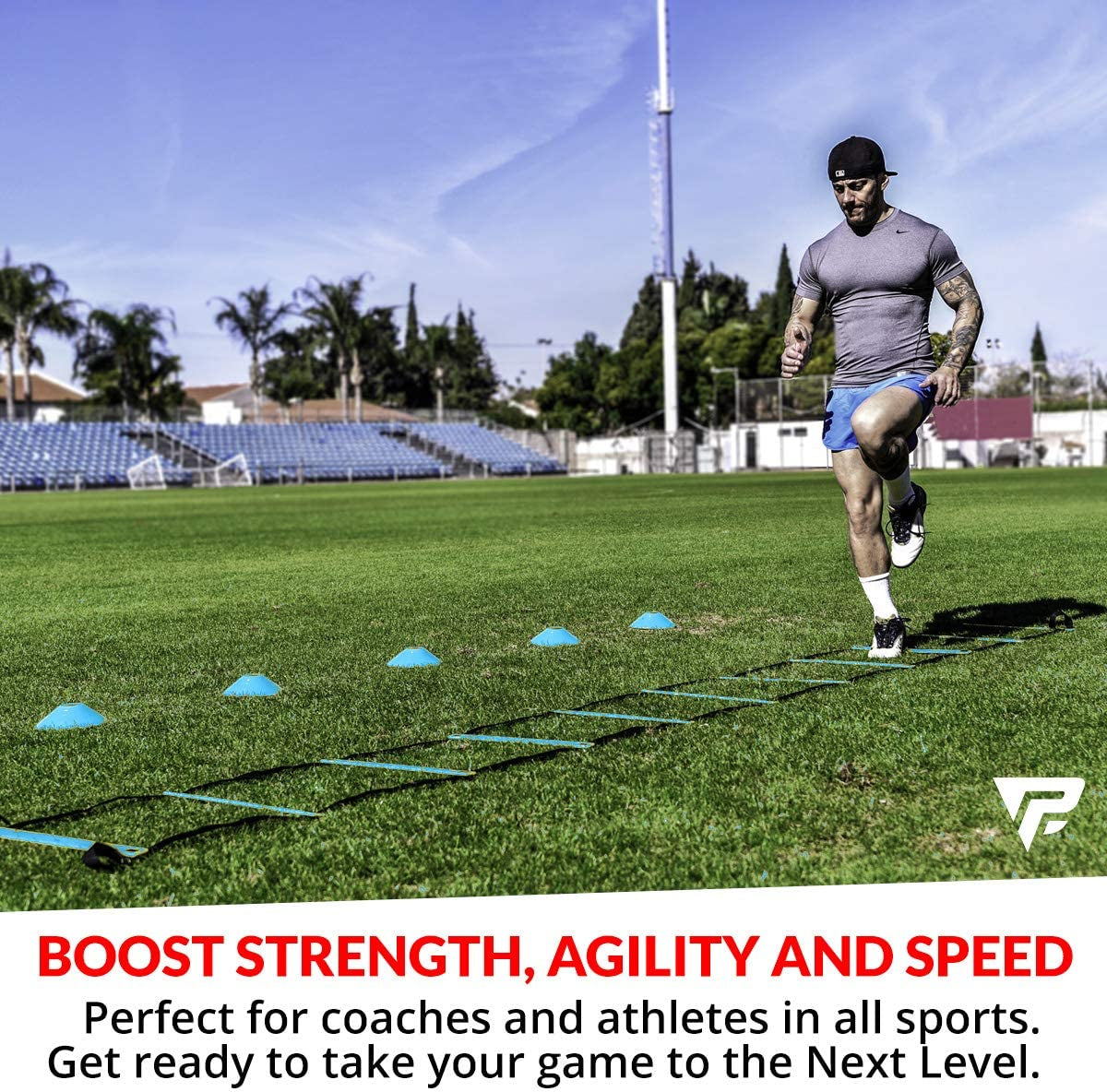 Pro Agility Ladder and Cone Training Set - 15 Ft Fixed-Rung Ladder with 12 Cones for Speed and Agility Development in Soccer, Football, and Sports Training - Includes Durable Carry Bag